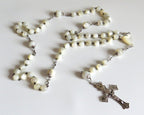 Antique French Mother of Pearl & Silver Rosary Heart Centre Gothic Crucifix