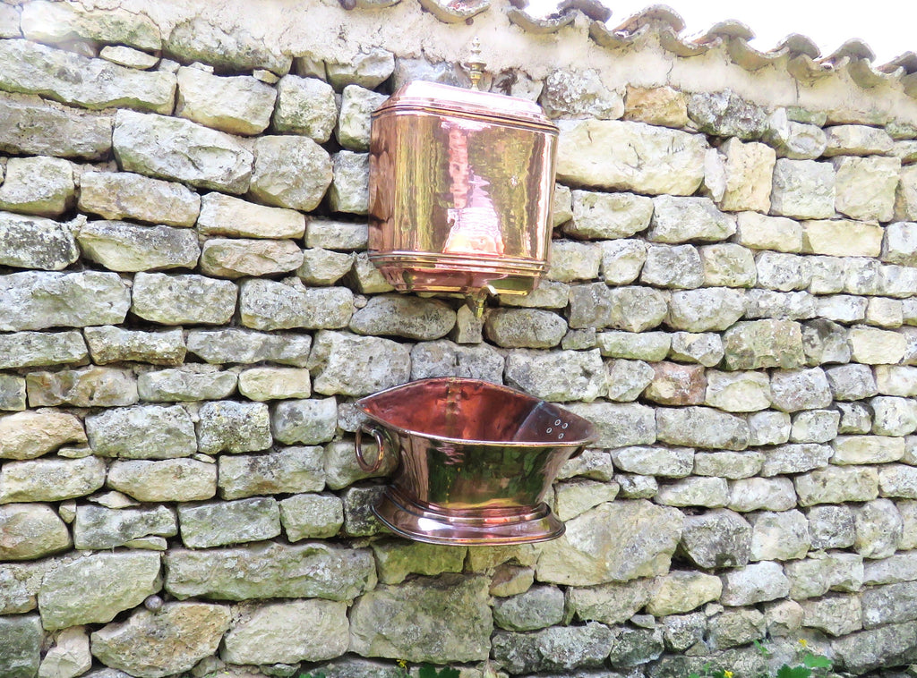 Authentic Antique French Copper Wall Fountain Basin & Water Reservoir - Vintage French Treasures