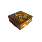 Antique French Hand - Painted Floral Wooden Keepsake Box – Tufted Pink Silk Interior – Dated 30 Août 1899 -