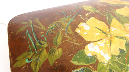 Antique French Hand - Painted Floral Wooden Keepsake Box – Tufted Pink Silk Interior – Dated 30 Août 1899 - Vintage French Treasures