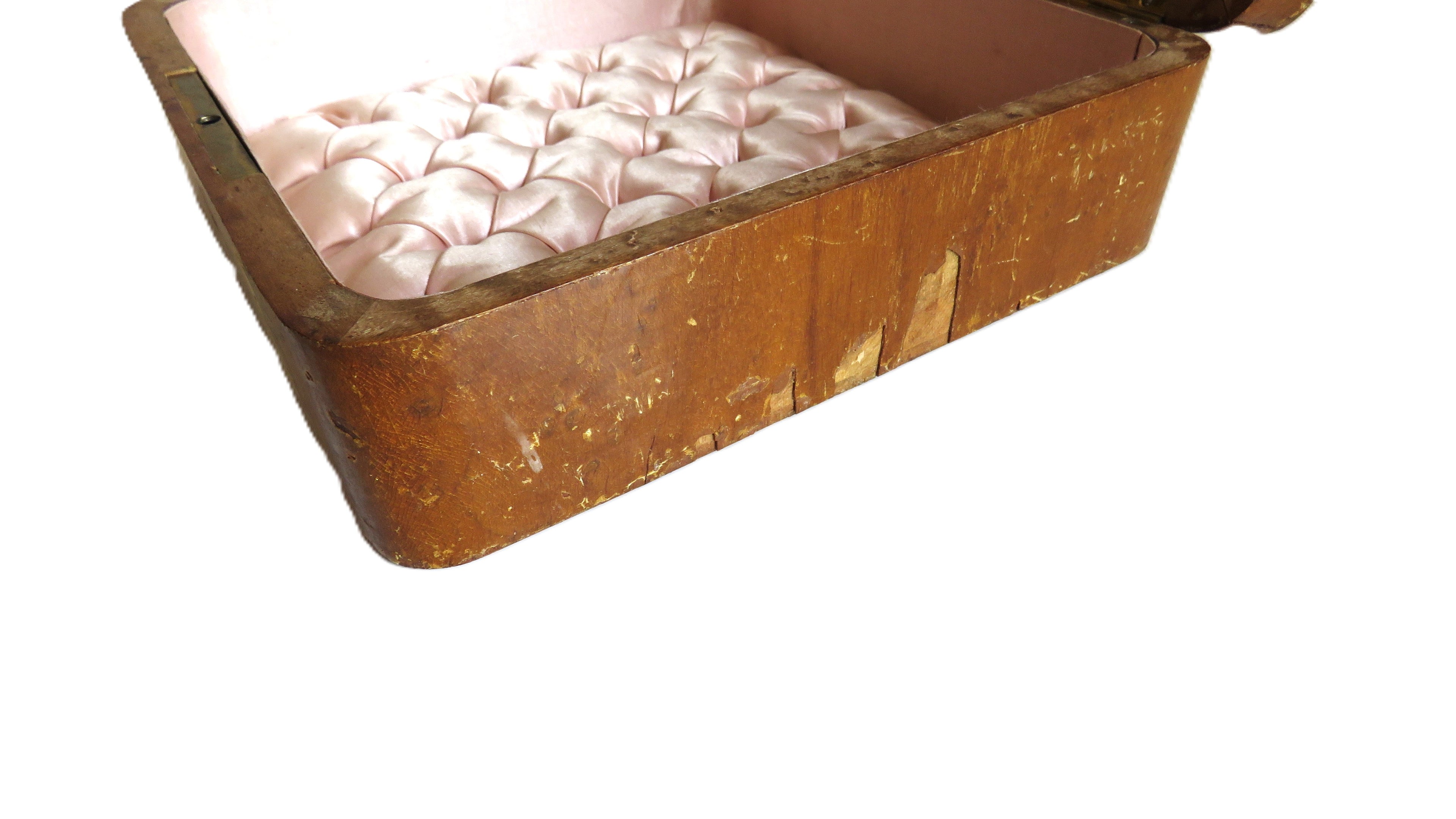 Antique French Hand - Painted Floral Wooden Keepsake Box – Tufted Pink Silk Interior – Dated 30 Août 1899 - Vintage French Treasures