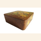 Antique French Hand - Painted Floral Wooden Keepsake Box – Tufted Pink Silk Interior – Dated 30 Août 1899 -