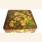 Antique French Hand - Painted Floral Wooden Keepsake Box – Tufted Pink Silk Interior – Dated 30 Août 1899 -