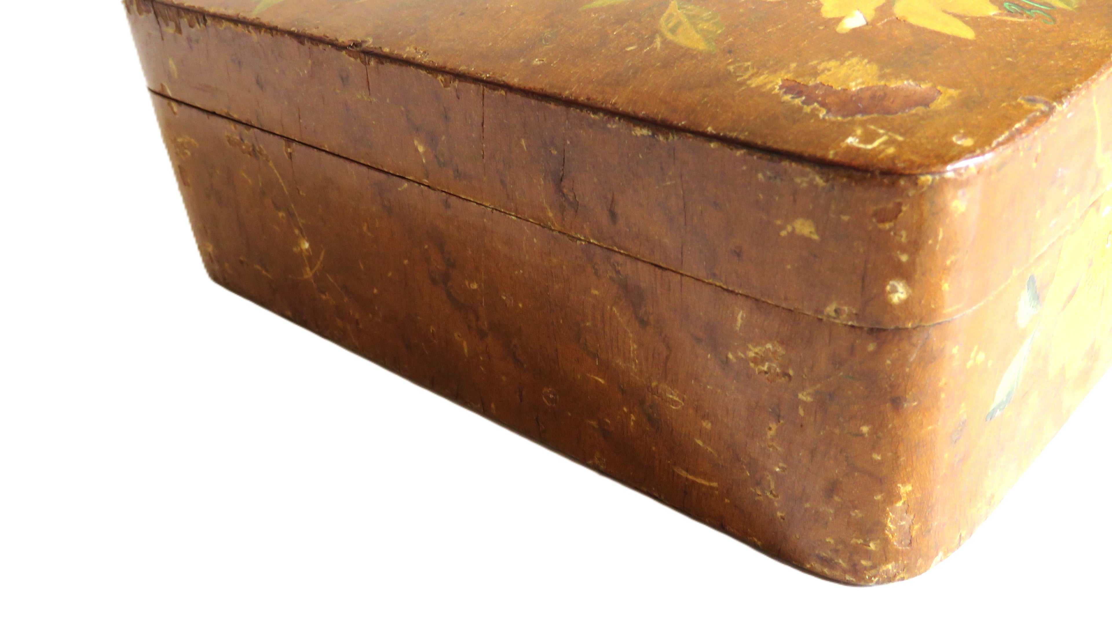 Antique French Hand - Painted Floral Wooden Keepsake Box – Tufted Pink Silk Interior – Dated 30 Août 1899 - Vintage French Treasures