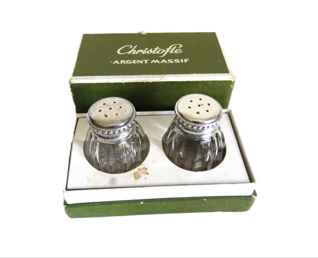 Christofle Solid Silver Salt & Pepper Shakers in Original Box French Hallmarked - Vintage French Treasures