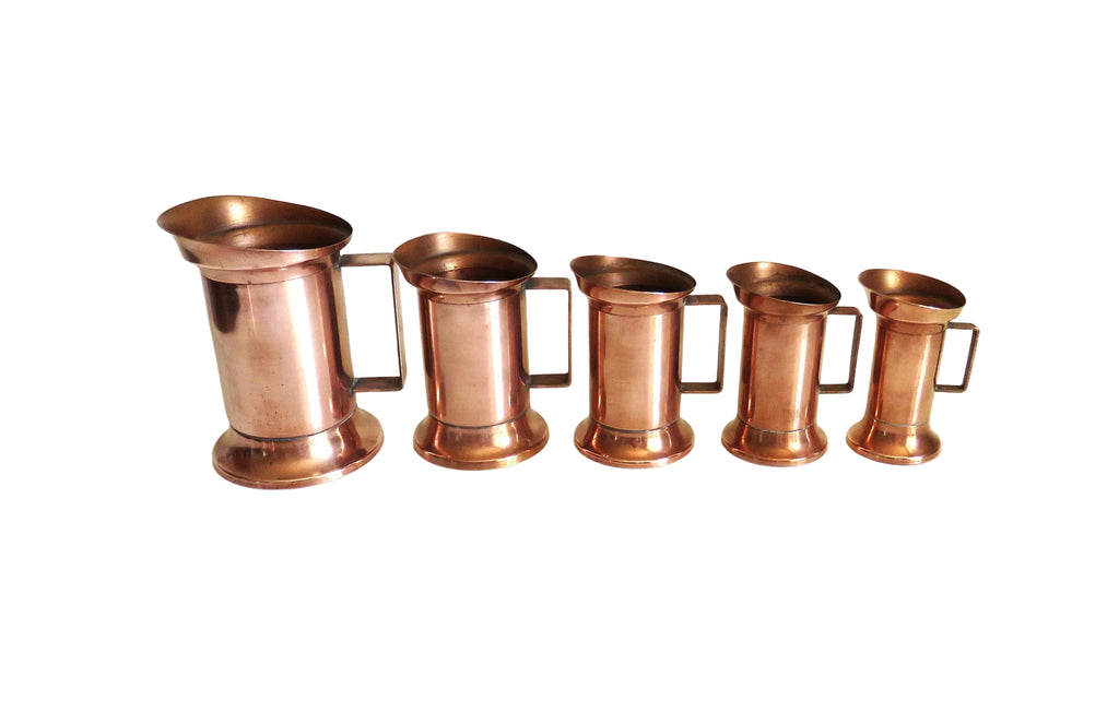 Set of 5 Vintage French Copper Measures | Graduated Kitchen Measuring Jugs | Copperware Collection - Vintage French Treasures