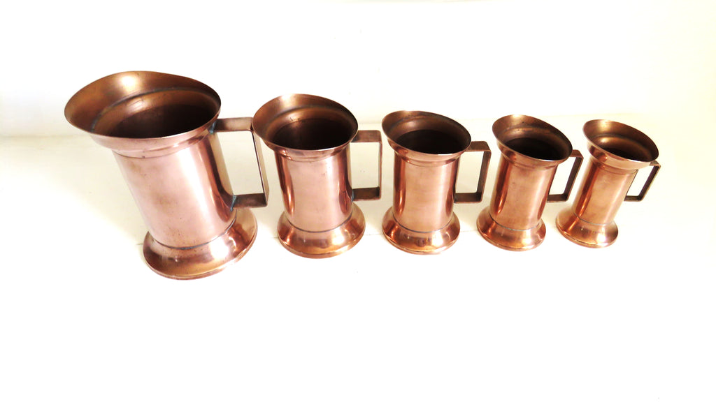 Set of 5 Vintage French Copper Measures | Graduated Kitchen Measuring Jugs | Copperware Collection - Vintage French Treasures