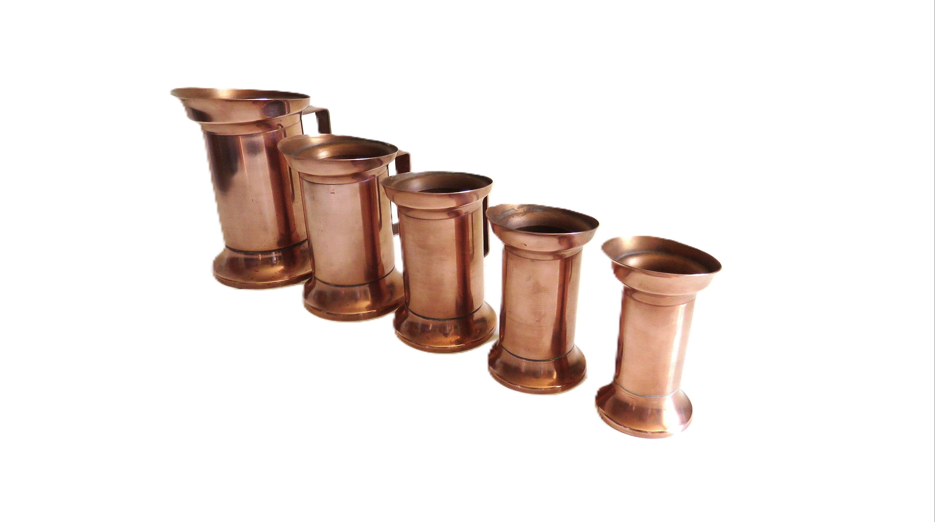 Set of 5 Vintage French Copper Measures | Graduated Kitchen Measuring Jugs | Copperware Collection - Vintage French Treasures