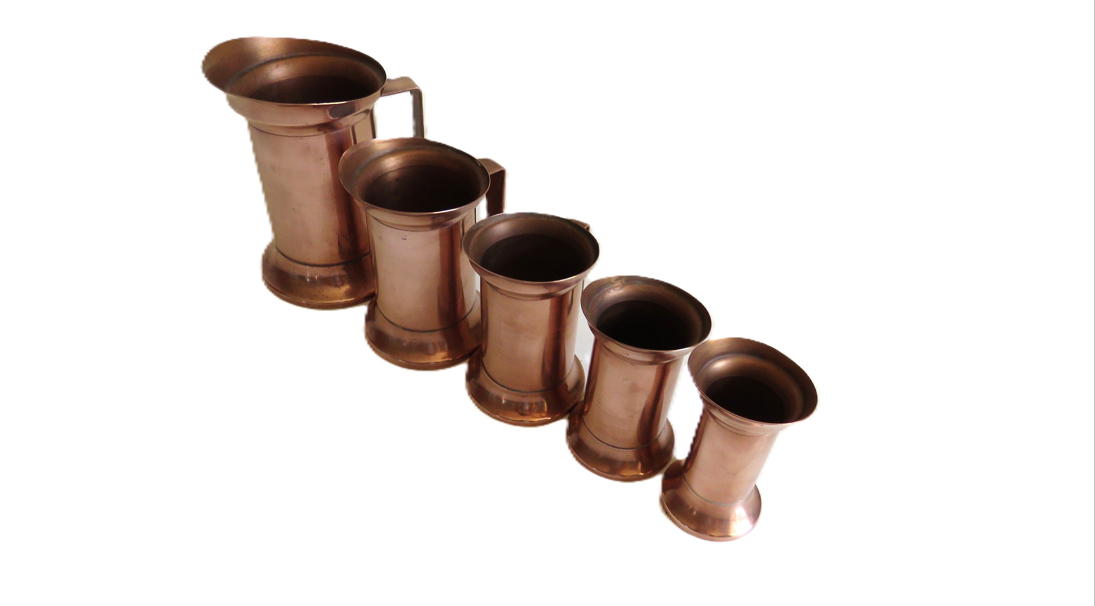 Set of 5 Vintage French Copper Measures | Graduated Kitchen Measuring Jugs | Copperware Collection - Vintage French Treasures