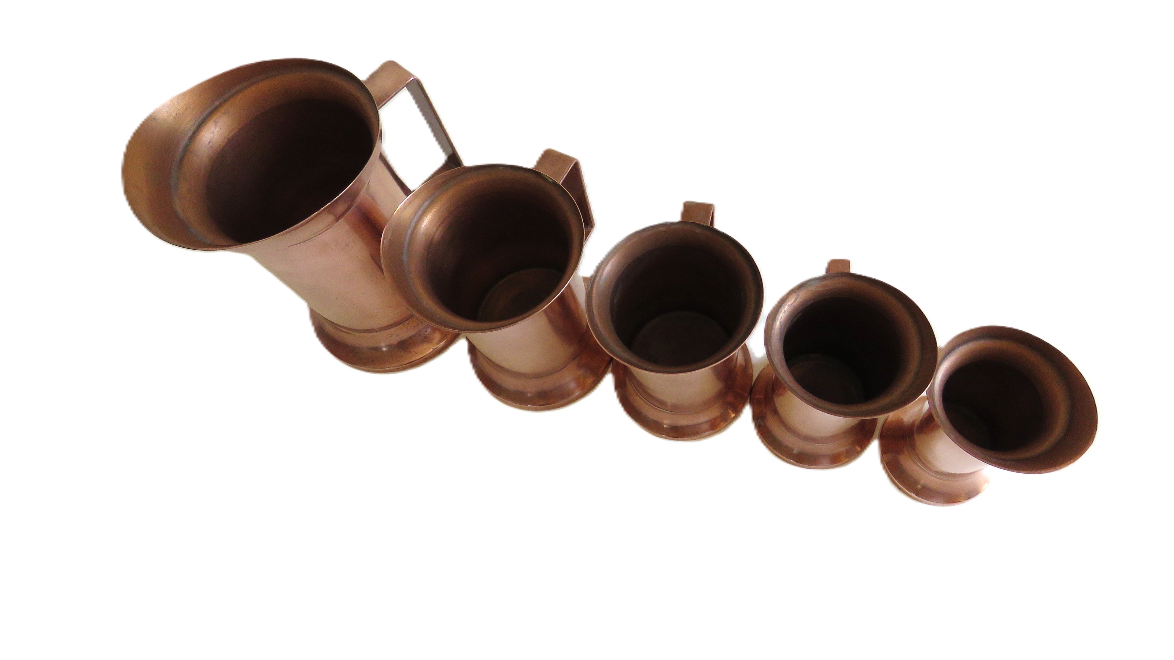 Set of 5 Vintage French Copper Measures | Graduated Kitchen Measuring Jugs | Copperware Collection - Vintage French Treasures