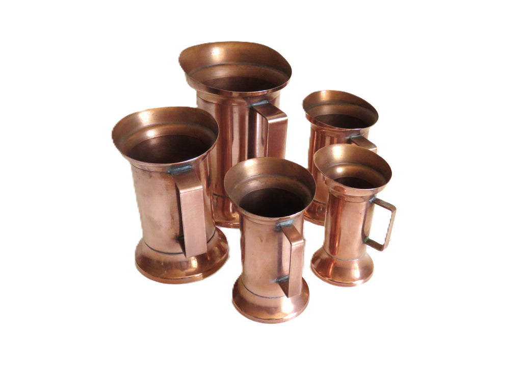 Set of 5 Vintage French Copper Measures | Graduated Kitchen Measuring Jugs | Copperware Collection - Vintage French Treasures
