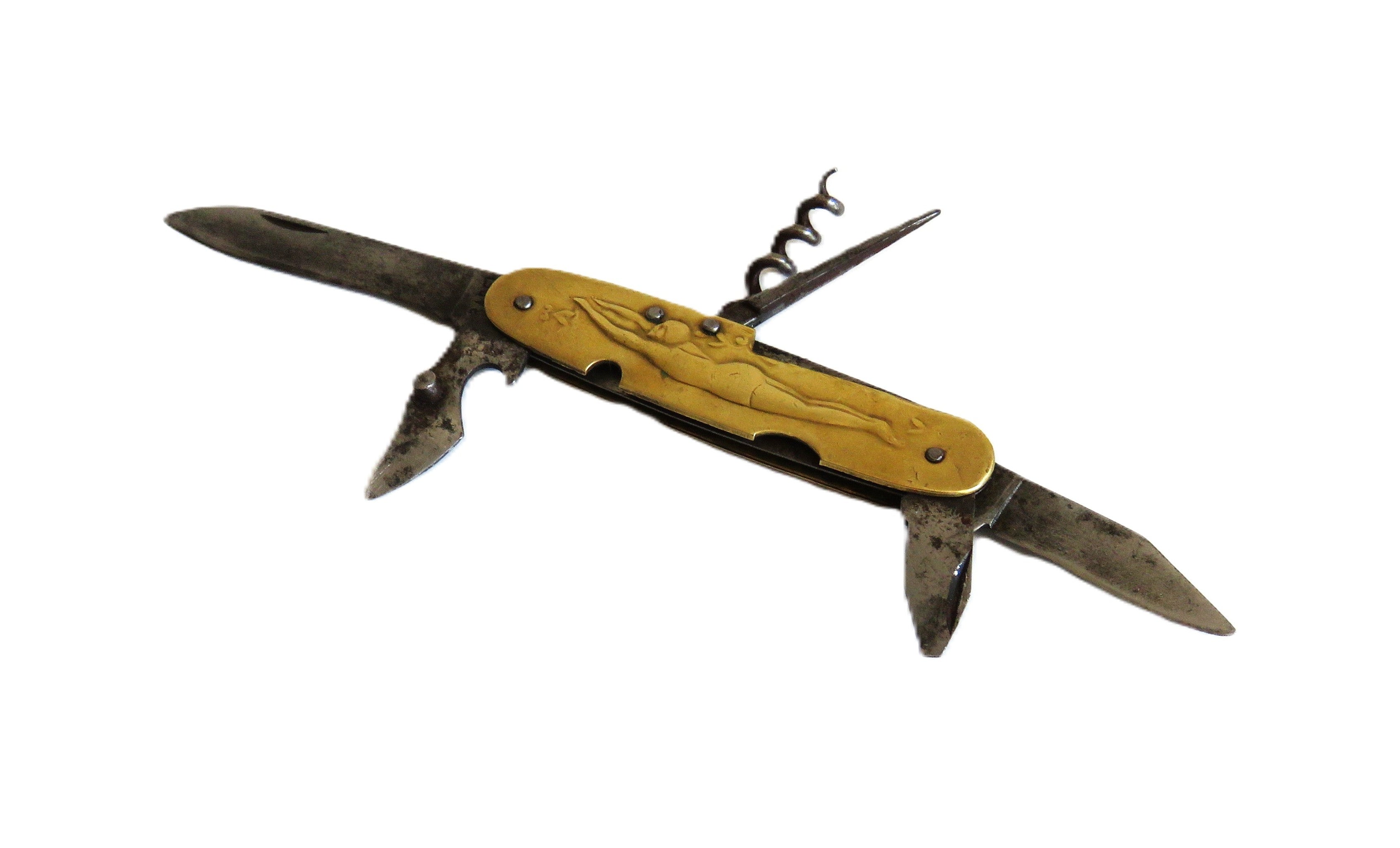 Antique French Art Nouveau Figural Pocket Knife & Corkscrew, Pradel - Vintage French Treasures