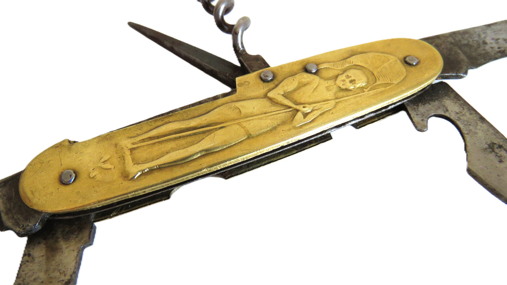 Antique French Art Nouveau Figural Pocket Knife & Corkscrew, Pradel - Vintage French Treasures
