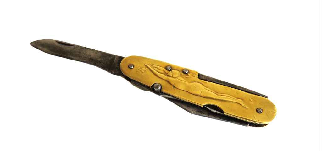 Antique French Art Nouveau Figural Pocket Knife & Corkscrew, Pradel - Vintage French Treasures