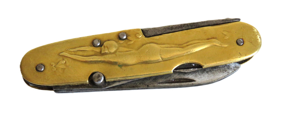 Antique French Art Nouveau Figural Pocket Knife & Corkscrew, Pradel - Vintage French Treasures
