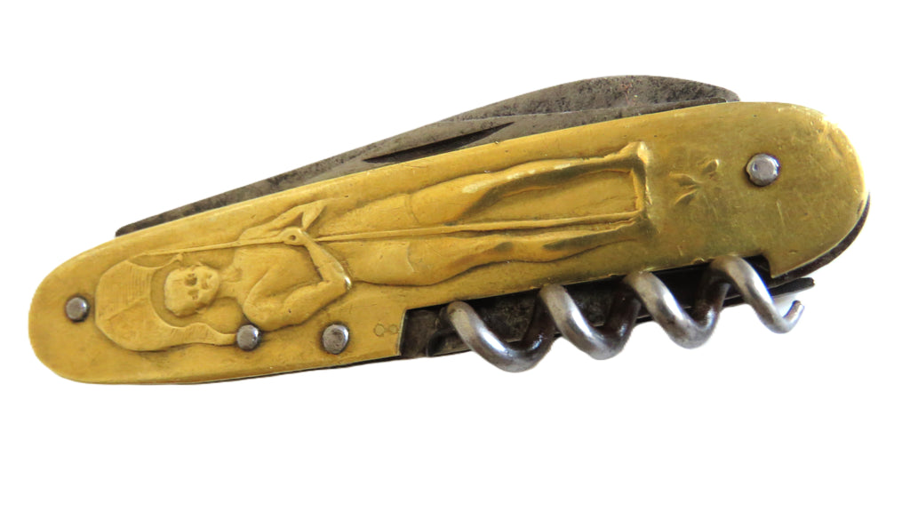 Antique French Art Nouveau Figural Pocket Knife & Corkscrew, Pradel - Vintage French Treasures