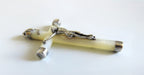 Vintage French Mother of Pearl Crucifix Pendant with Silver Mounts -