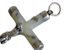 Vintage French Mother of Pearl Crucifix Pendant with Silver Mounts -