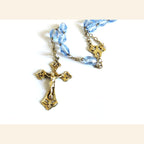 Antique French Hallmarked Silver Vermeil Rosary with Faceted Blue Glass Beads -