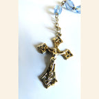 Antique French Hallmarked Silver Vermeil Rosary with Faceted Blue Glass Beads -