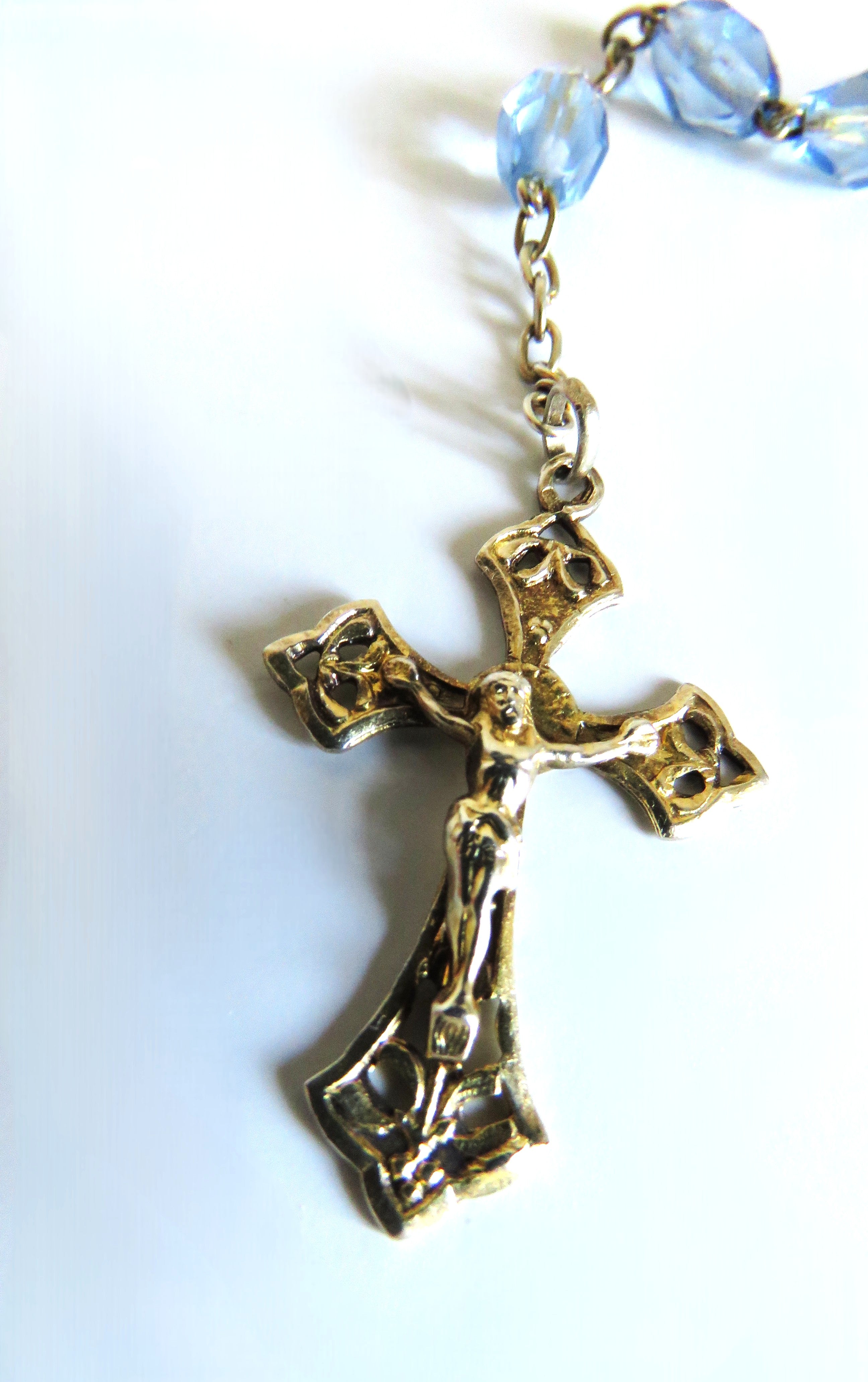 Antique French Hallmarked Silver Vermeil Rosary with Faceted Blue Glass Beads - Vintage French Treasures