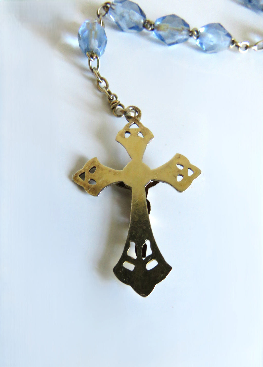 Antique French Hallmarked Silver Vermeil Rosary with Faceted Blue Glass Beads - Vintage French Treasures