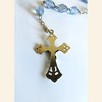 Antique French Hallmarked Silver Vermeil Rosary with Faceted Blue Glass Beads -