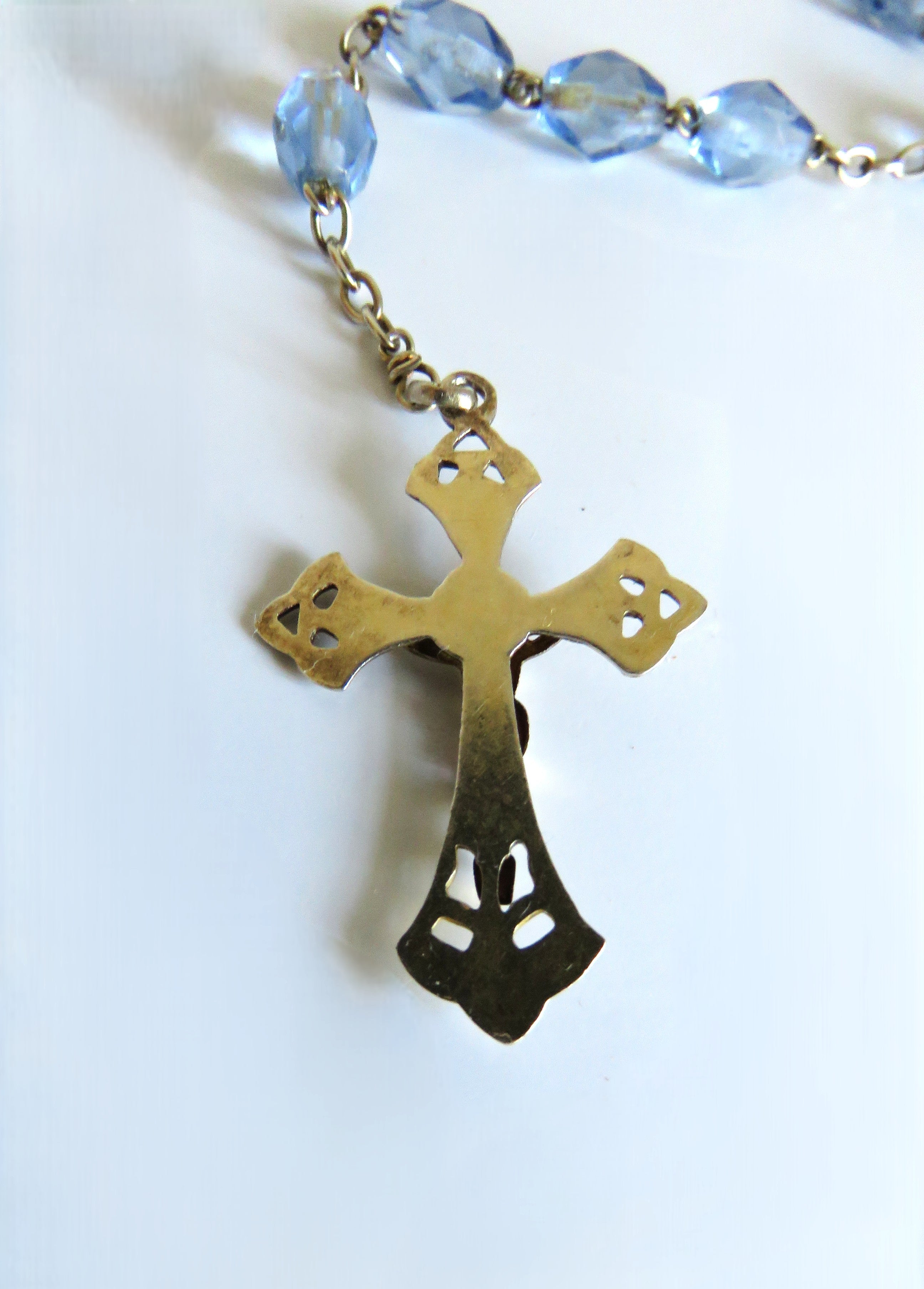 Antique French Hallmarked Silver Vermeil Rosary with Faceted Blue Glass Beads - Vintage French Treasures