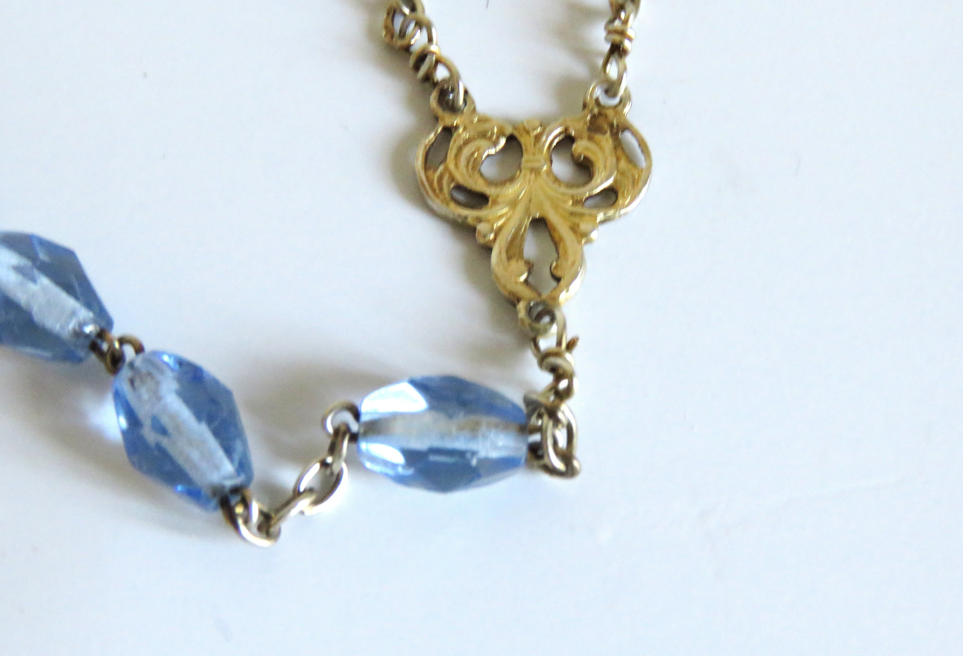 Antique French Hallmarked Silver Vermeil Rosary with Faceted Blue Glass Beads - Vintage French Treasures