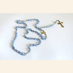 Antique French Hallmarked Silver Vermeil Rosary with Faceted Blue Glass Beads -
