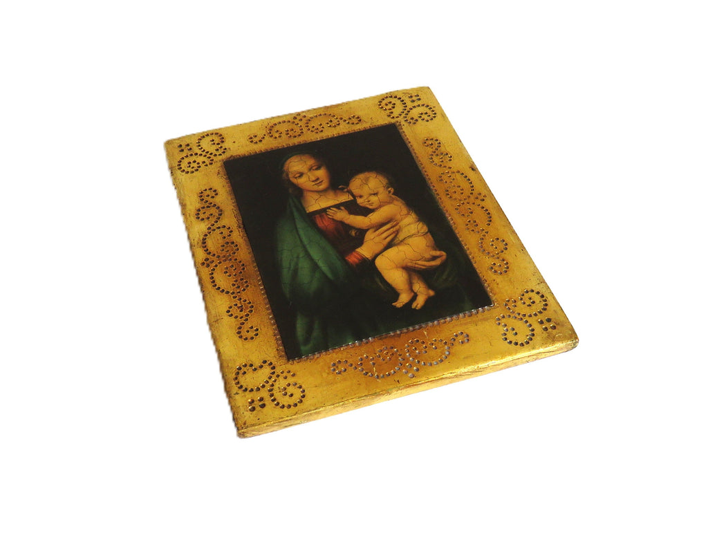 Vintage Florentine Madonna and Child Plaque After Raphael Religious Wall Art Italian Gilt Devotional Icon - Vintage French Treasures