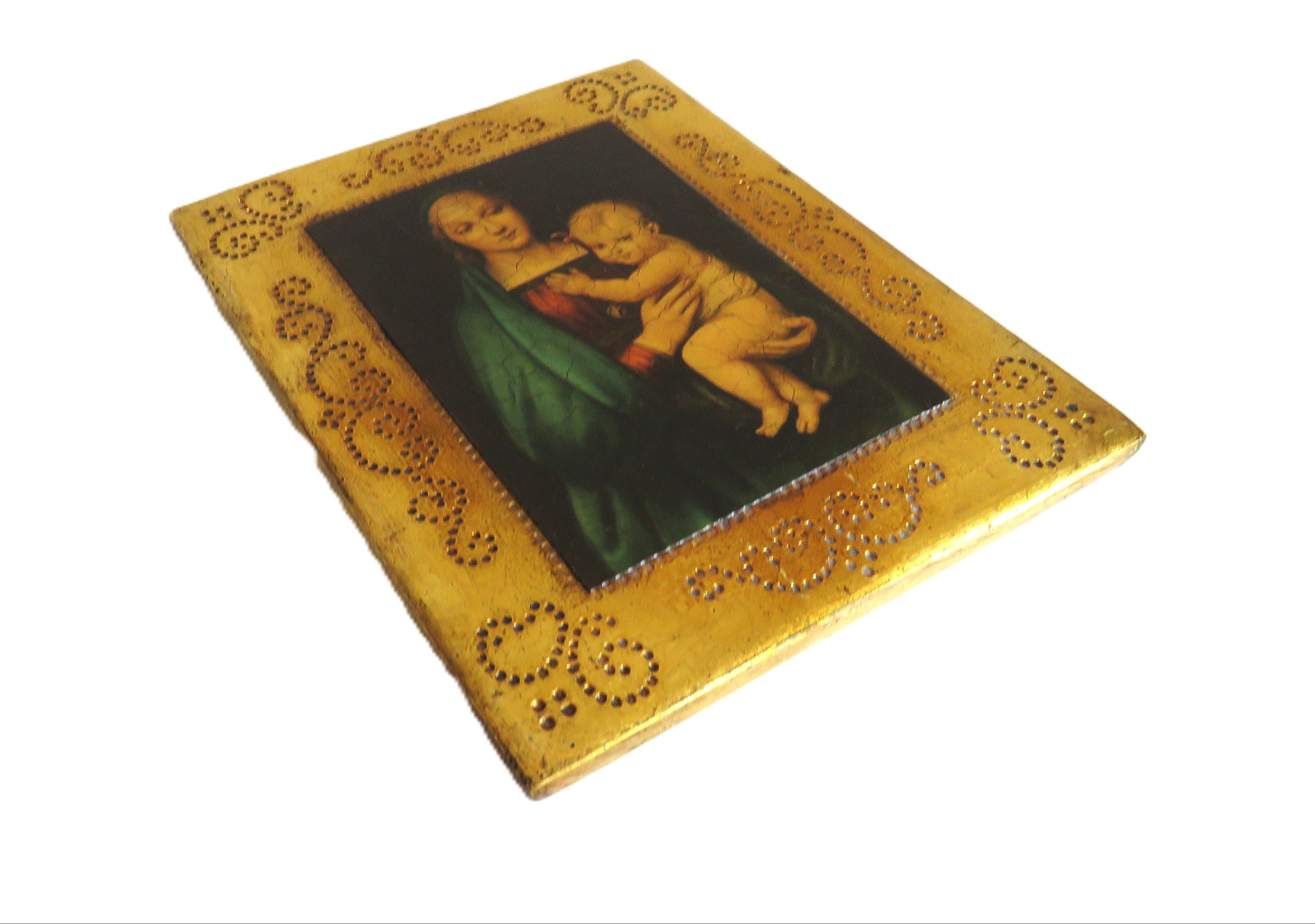 Vintage Florentine Madonna and Child Plaque After Raphael Religious Wall Art Italian Gilt Devotional Icon - Vintage French Treasures