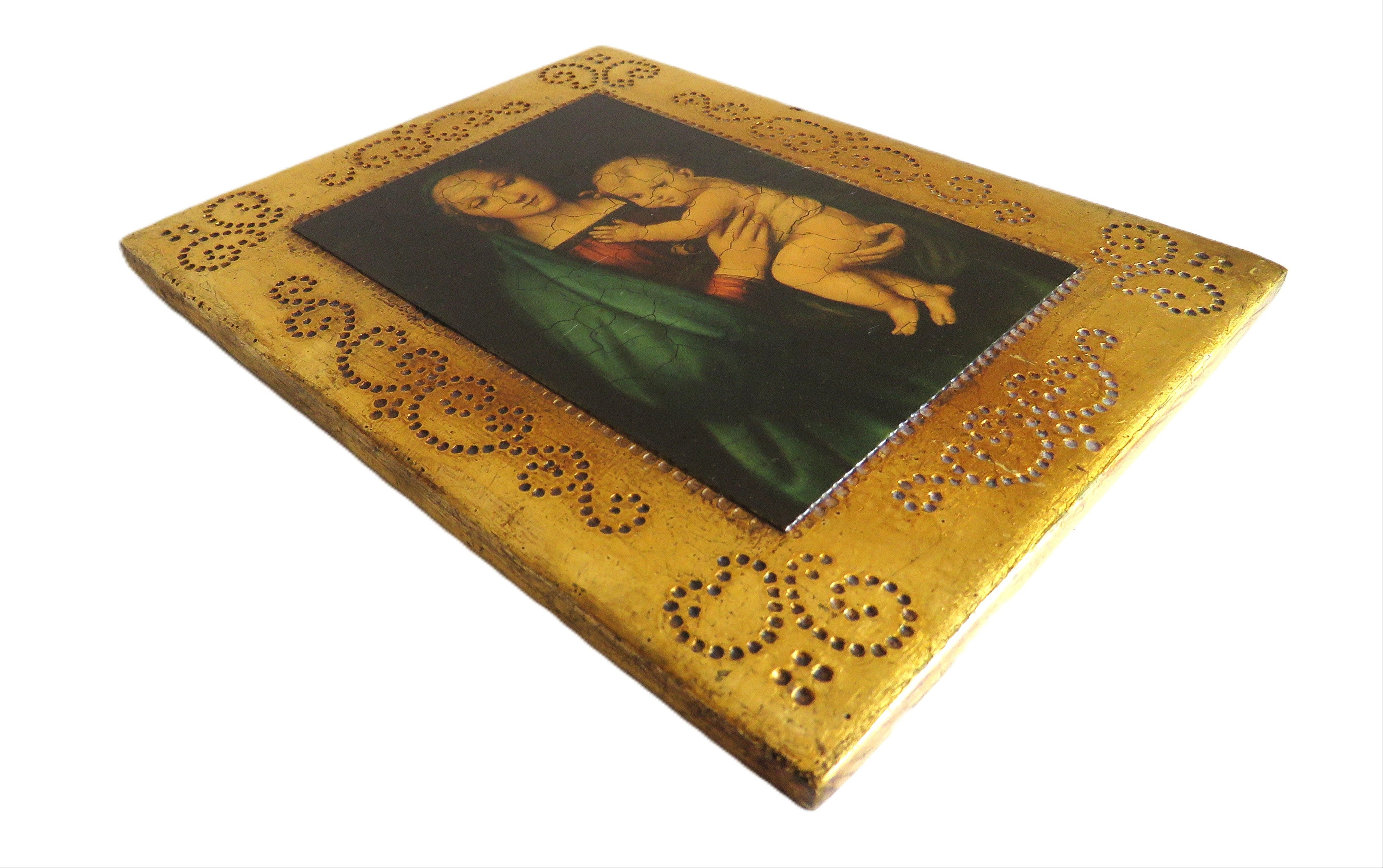 Vintage Florentine Madonna and Child Plaque After Raphael Religious Wall Art Italian Gilt Devotional Icon - Vintage French Treasures