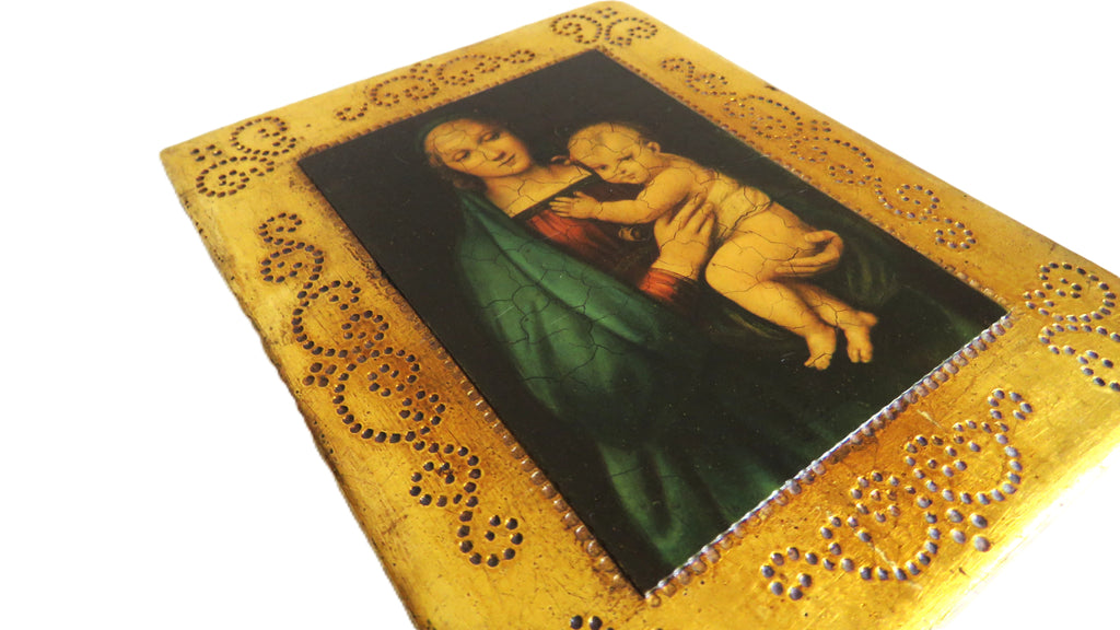 Vintage Florentine Madonna and Child Plaque After Raphael Religious Wall Art Italian Gilt Devotional Icon - Vintage French Treasures
