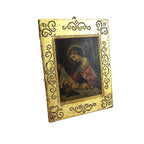 Antique Italian Florentine Madonna & Child Panel – Gilt Tole Style Religious Plaque After Carlo Dolci -