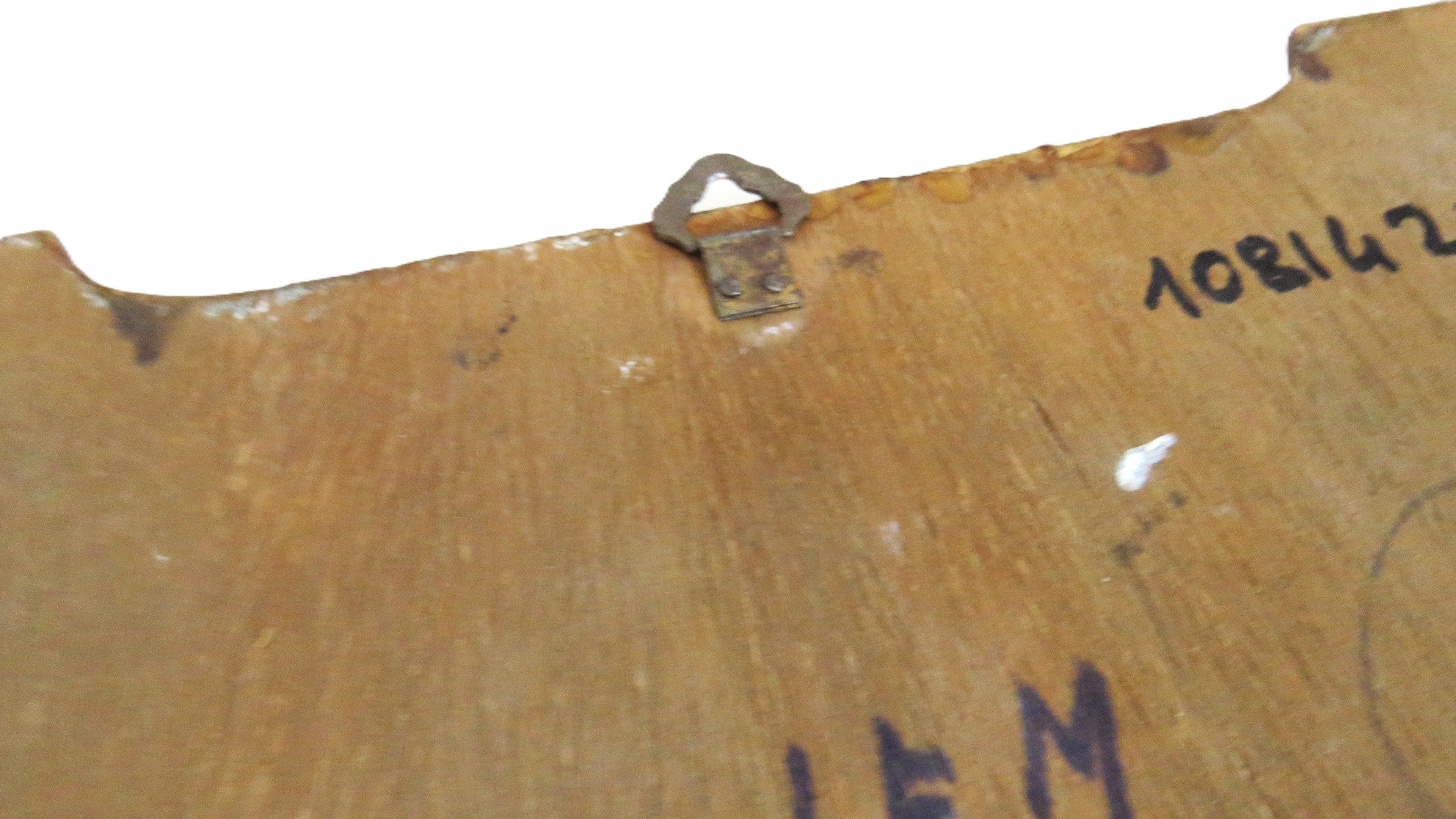 back of a wooden picture frame on a white background