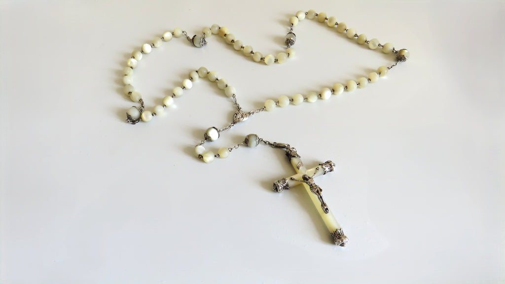 Early 1900s French Mother of Pearl Rosary | Hallmarked Silver - Vintage French Treasures
