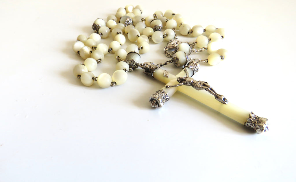Early 1900s French Mother of Pearl Rosary | Hallmarked Silver - Vintage French Treasures