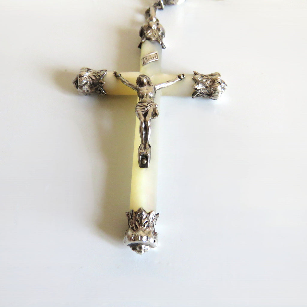 Early 1900s French Mother of Pearl Rosary | Hallmarked Silver - Vintage French Treasures