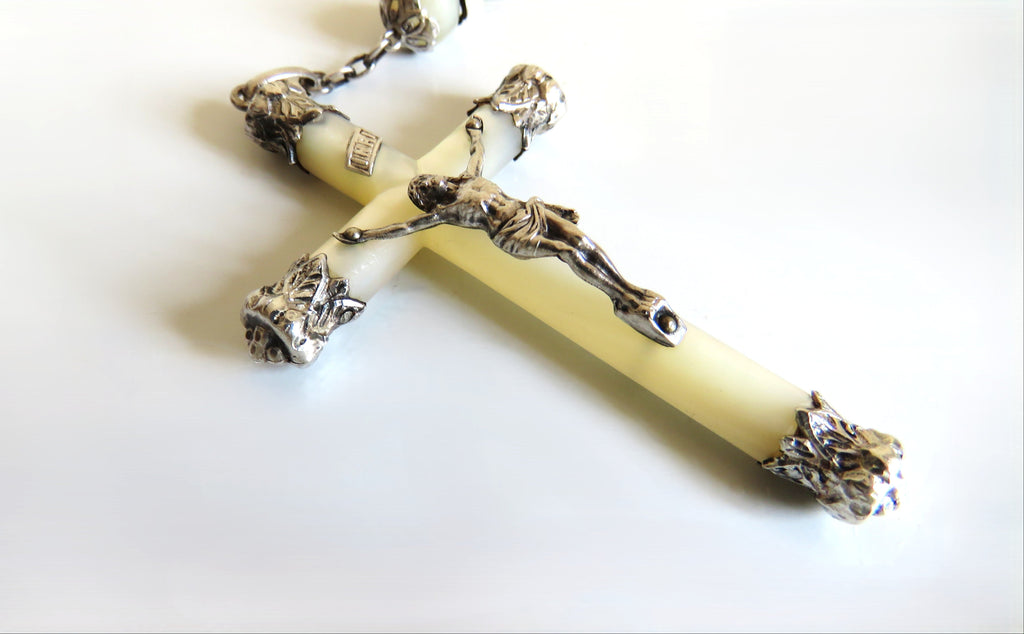 Early 1900s French Mother of Pearl Rosary | Hallmarked Silver - Vintage French Treasures