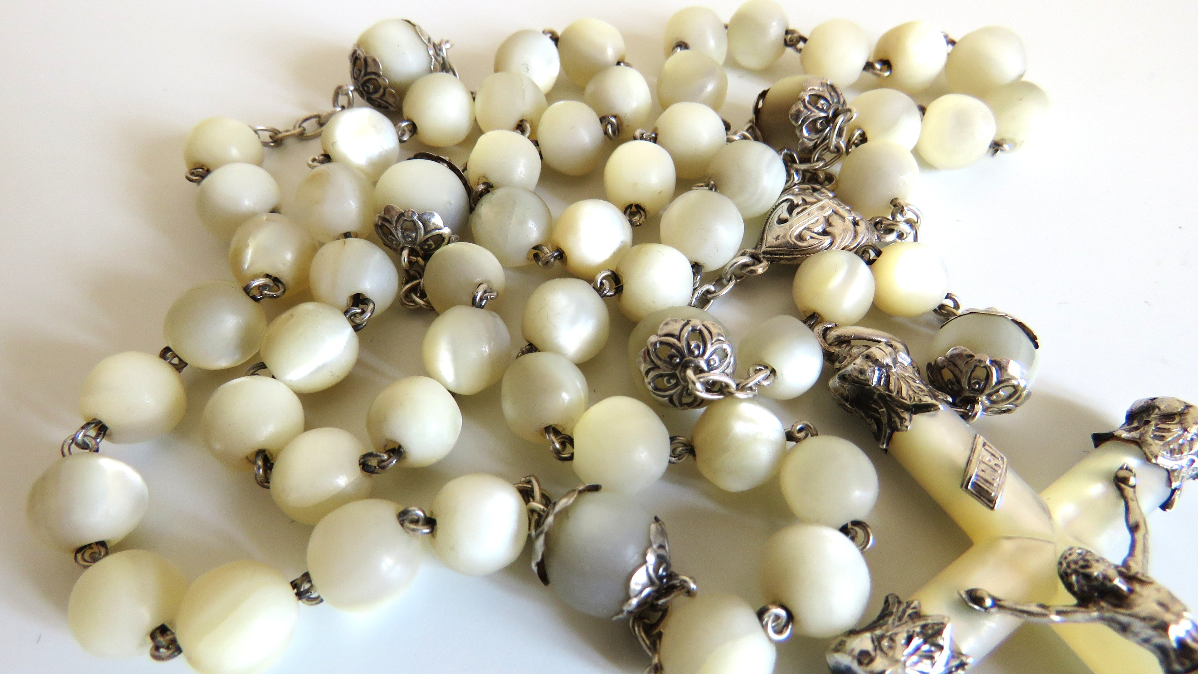 Early 1900s French Mother of Pearl Rosary | Hallmarked Silver - Vintage French Treasures