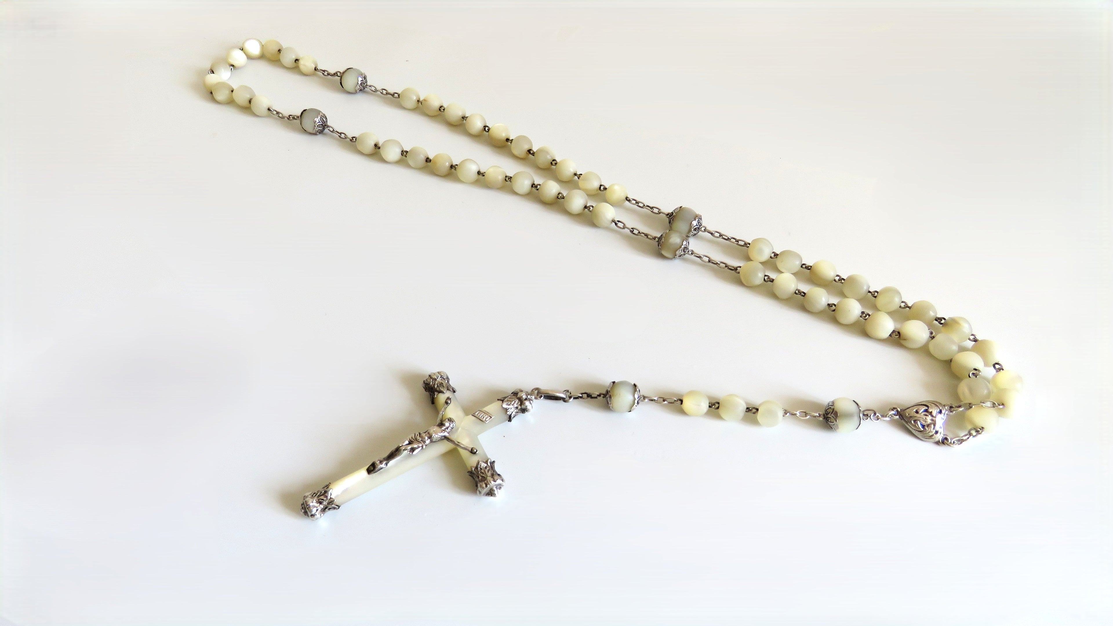 Early 1900s French Mother of Pearl Rosary | Hallmarked Silver - Vintage French Treasures