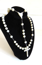 Large Antique French Mother of Pearl & Silver Rosary Heart Centre Hallmarked Silver