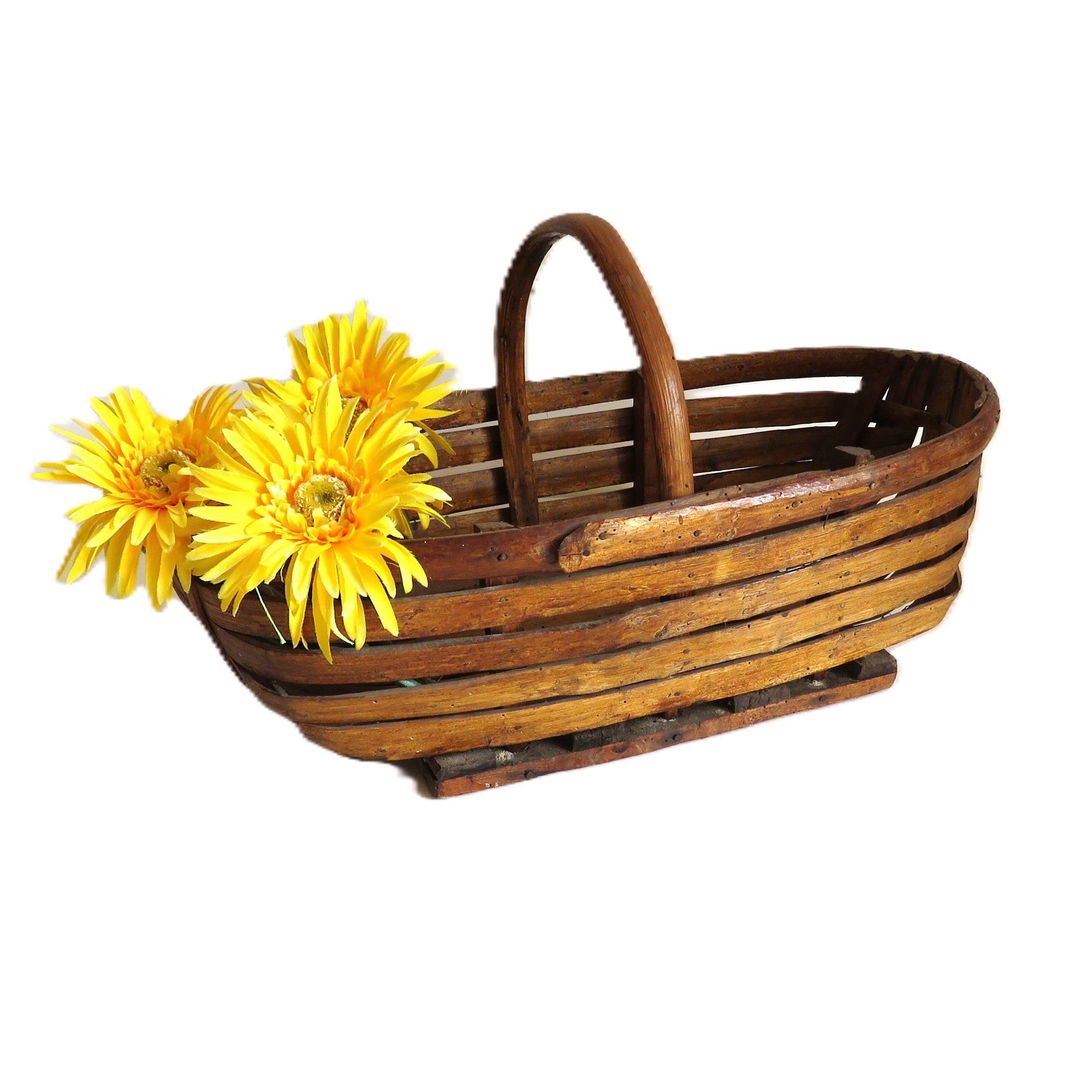 Antique French Split Wood Gathering Basket | Large Rustic Country Market Basket | Primitive Farmhouse Decor - Vintage French Treasures