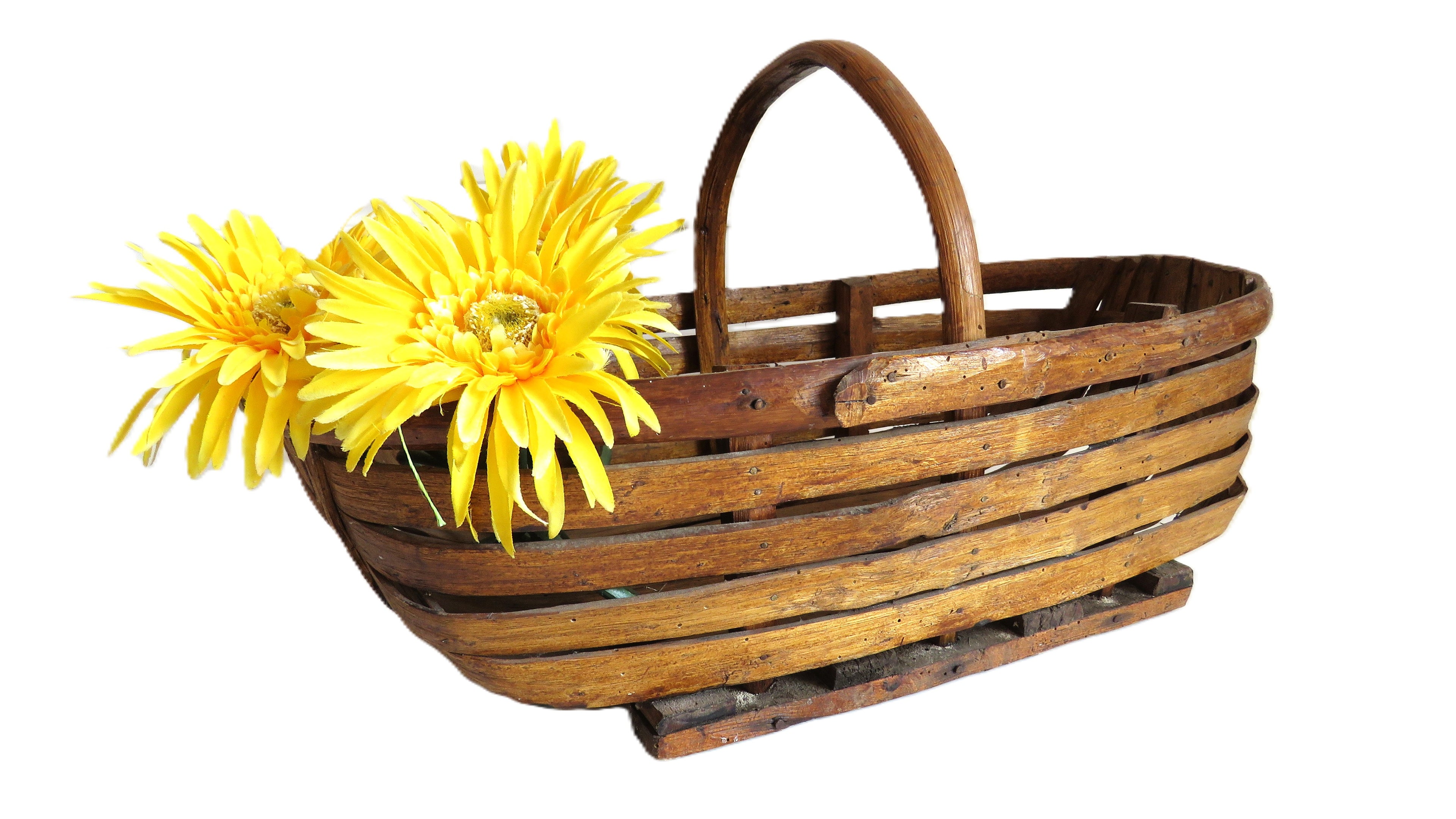 Antique French Split Wood Gathering Basket | Large Rustic Country Market Basket | Primitive Farmhouse Decor - Vintage French Treasures