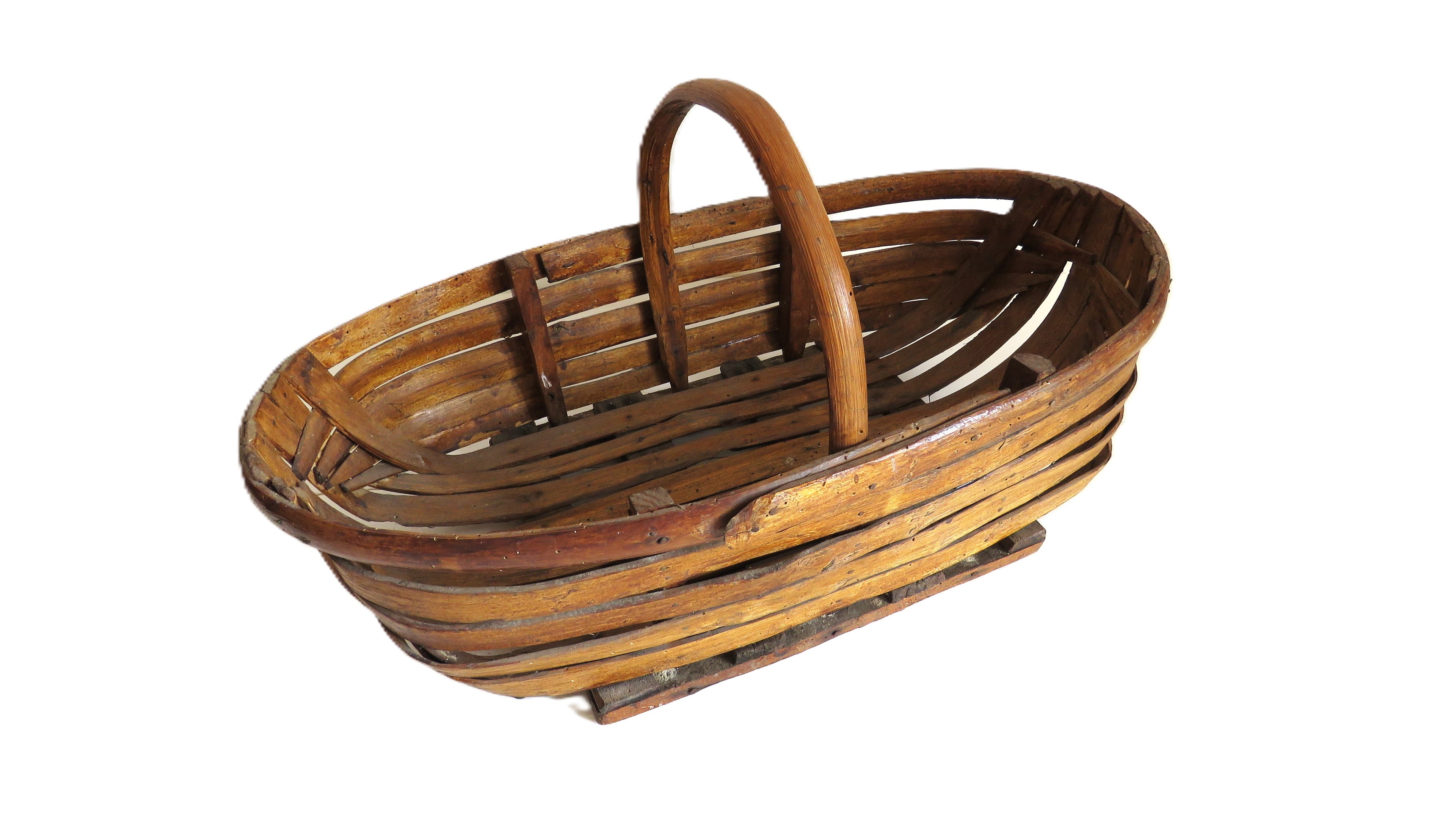 Antique French Split Wood Gathering Basket | Large Rustic Country Market Basket | Primitive Farmhouse Decor - Vintage French Treasures