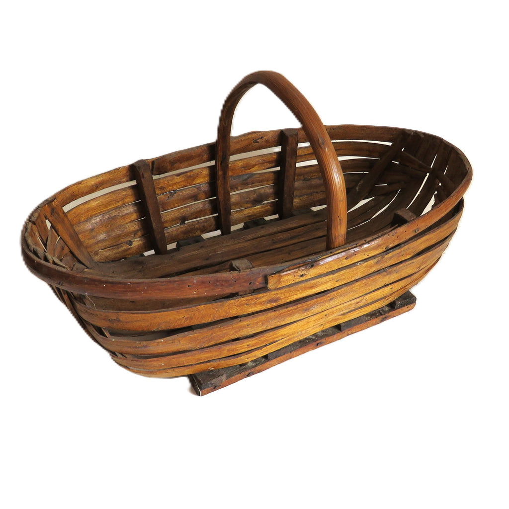 Antique French Split Wood Gathering Basket | Large Rustic Country Market Basket | Primitive Farmhouse Decor - Vintage French Treasures