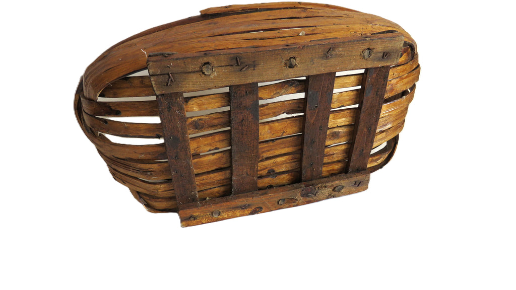 Antique French Split Wood Gathering Basket | Large Rustic Country Market Basket | Primitive Farmhouse Decor - Vintage French Treasures