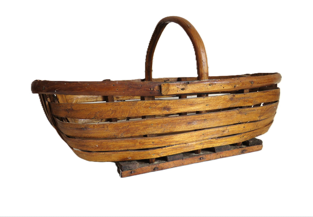 Antique French Split Wood Gathering Basket | Large Rustic Country Market Basket | Primitive Farmhouse Decor - Vintage French Treasures