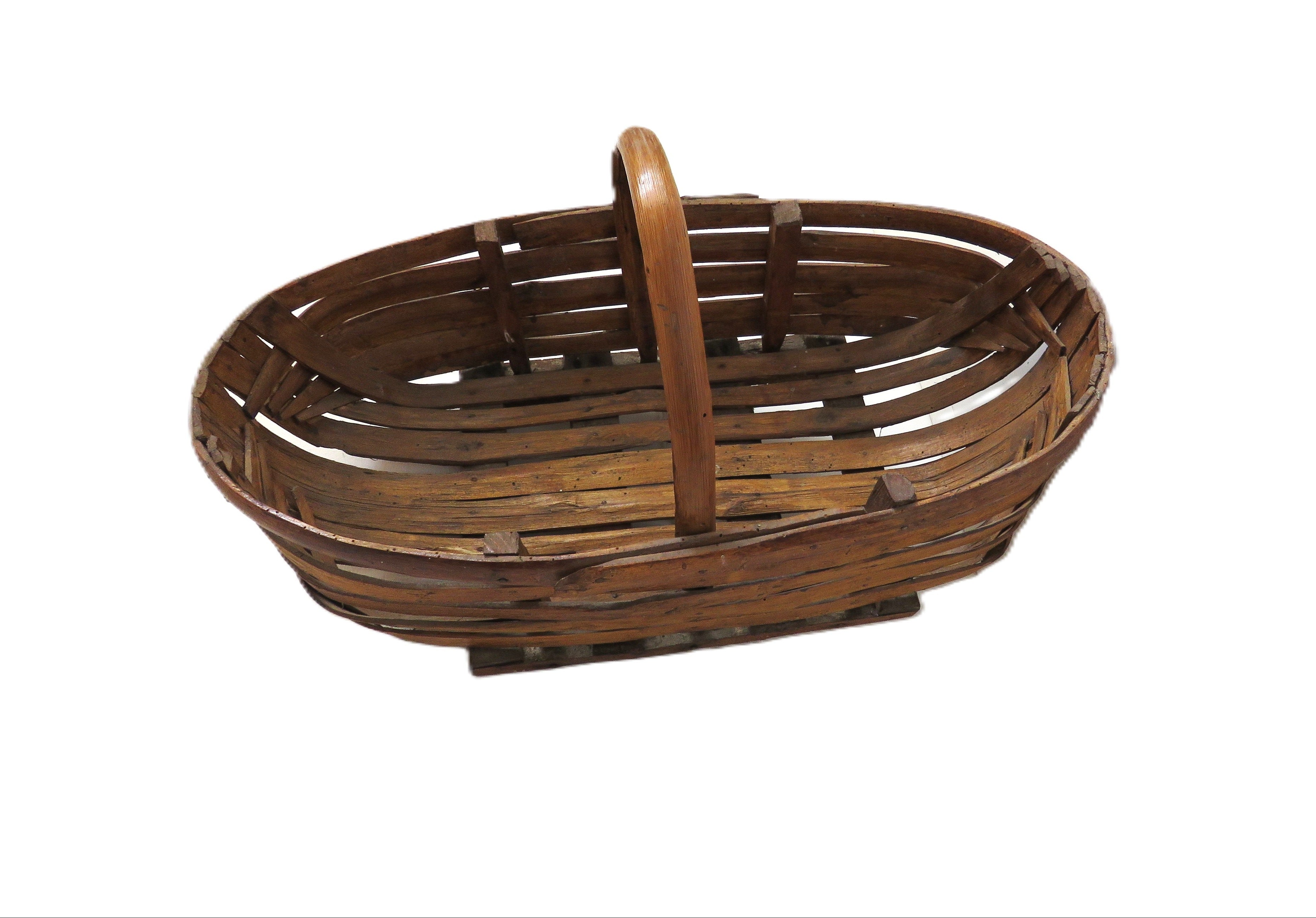 Antique French Split Wood Gathering Basket | Large Rustic Country Market Basket | Primitive Farmhouse Decor - Vintage French Treasures